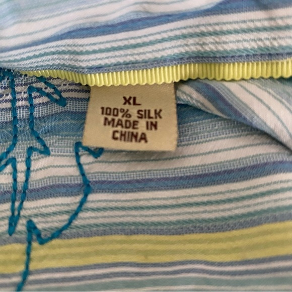 Vintage‎ Tommy Bahama Striped Long Sleeve Button Down Silk Shirt Men’s XL - Picture 6 of 13